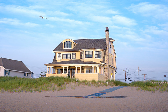 New England Beach Cottage at Dawn - Yellow