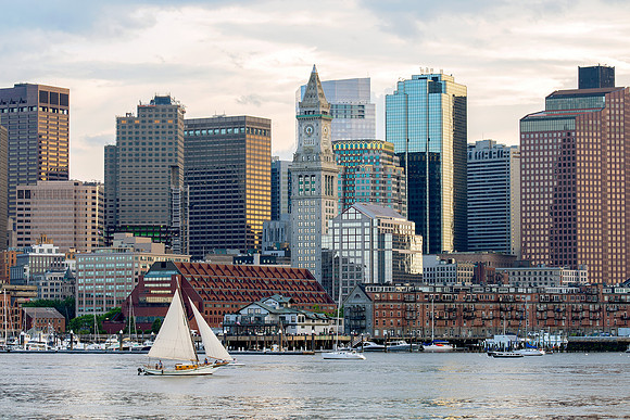Boston Waterfront - Custom House Tower with Sailboat