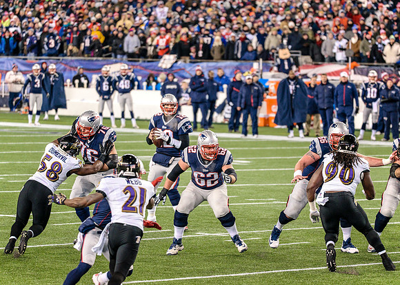 Tom Brady Stands in The Pocket versus the Ravens - 2014 AFC Divi