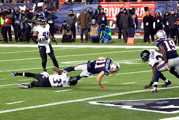 Will Hill brings down Julian Edelman shy of the End Zone