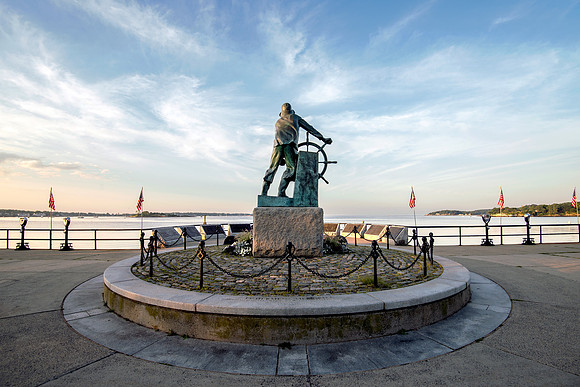 Gloucester Fisherman Memorial Overlooks Gloucester Harbor